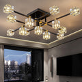 Thirteen-Light Black Crystal Ceiling Light Fixture, Bold Modern
