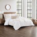 Sabrina Embroidered Comforter Set - 5 Piece White Bed Set with Gold Detailing, Decorative Pillows & Shams