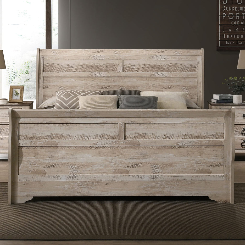 Imerland Contemporary White-wash Finished Sleigh Bed