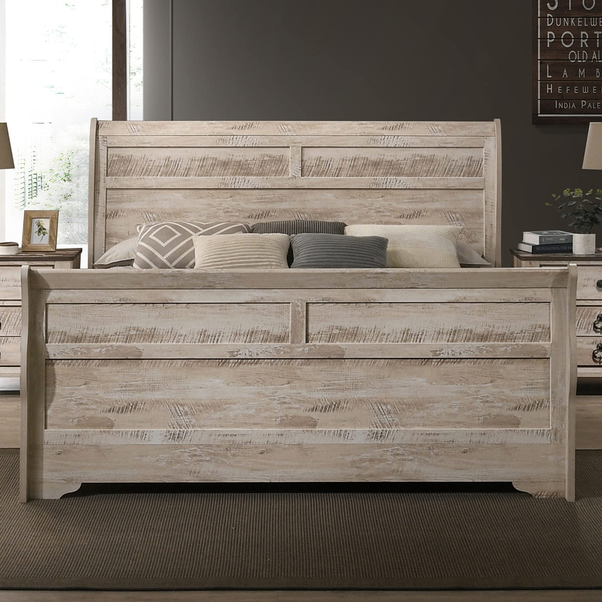 Imerland Contemporary White-wash Finished Sleigh Bed