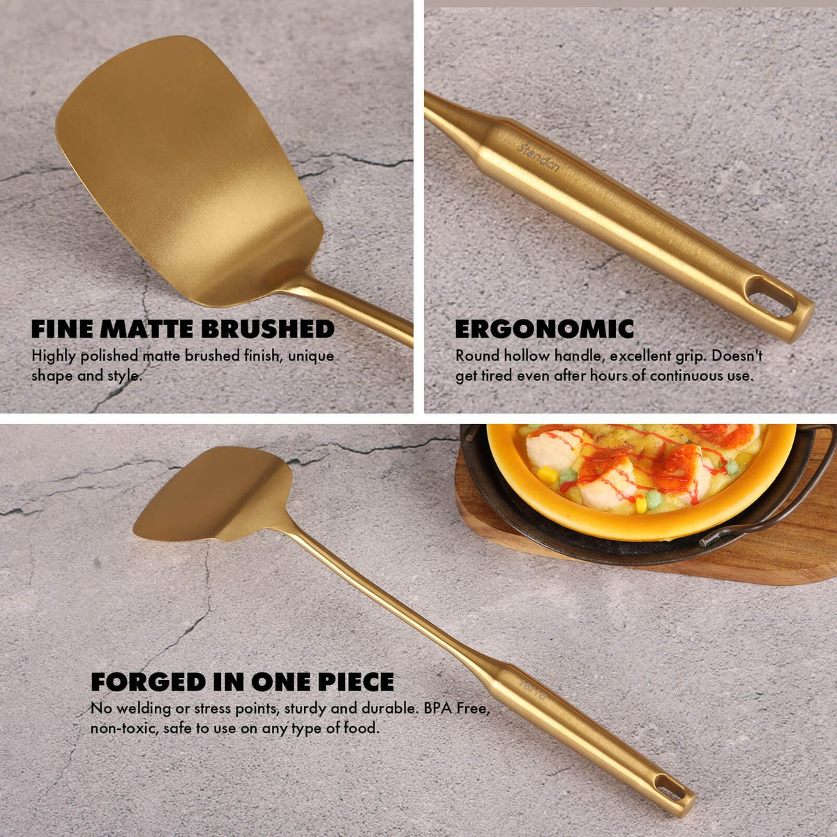 Gold Cooking Utensils Set - 16 PCS All Metal Small and Large Spoons Set