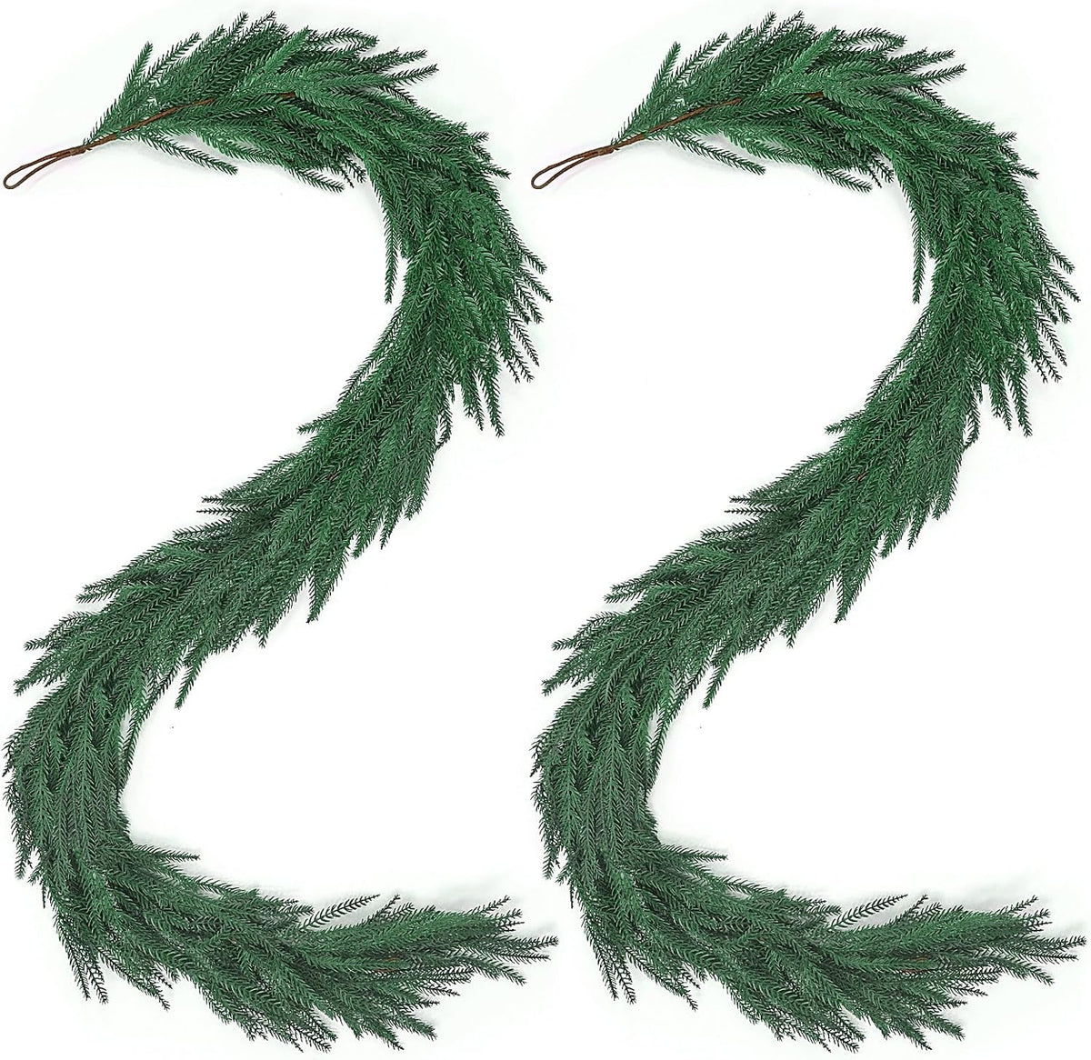 9Ft 2Pcs Artificial Norfolk Pine Garland, Real Touch Faux Greenery for Fireplace Mantel Staircase Wall, Christmas