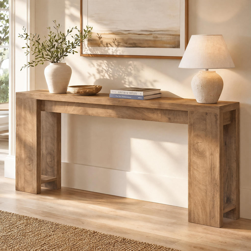 70.9-Inch Console Table, Farmhouse Sofa Table Behind Couch, Narrow Entryway Table, Foyer, Light Brown