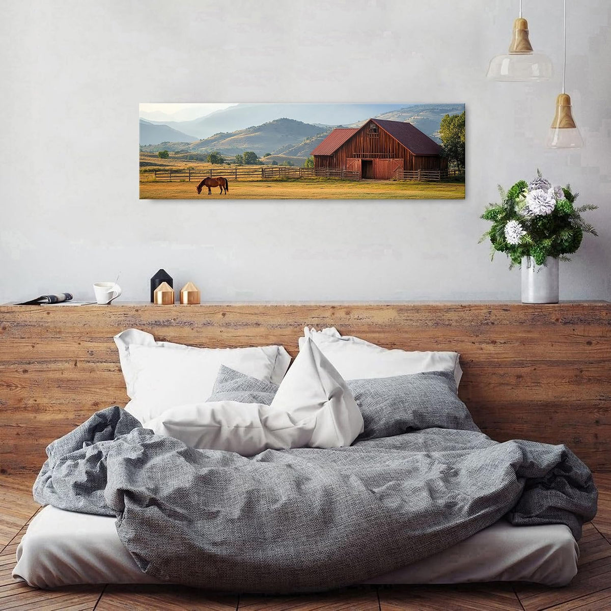Country Farm Wall Art Rustic Red Barn Horse Picture Wall Decor Farmhouse Animal Canvas Prints Kitchen Retro Forest