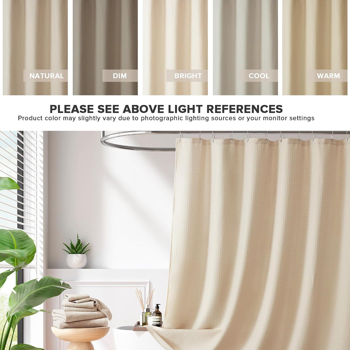 Arbor Waffle Shower Curtain , 72 x 72, Beige | Adds Privacy, Machine Washable, Farmhouse, OEKO-TEX Certified Bathroom
