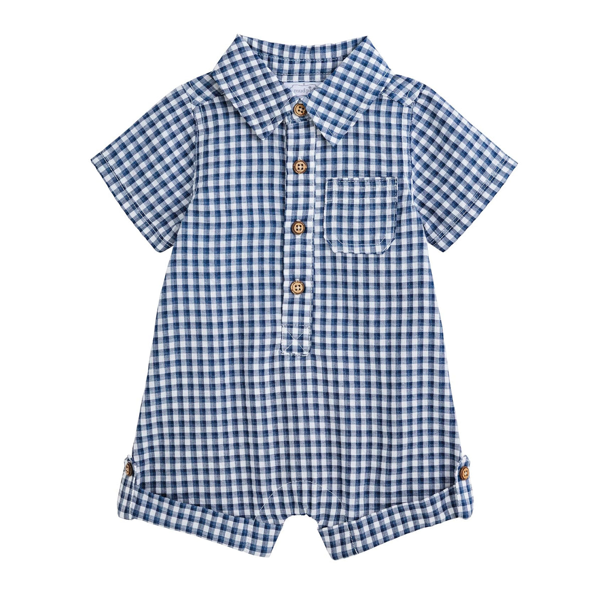 Baby Boy Blue Gingham Collar Shortall