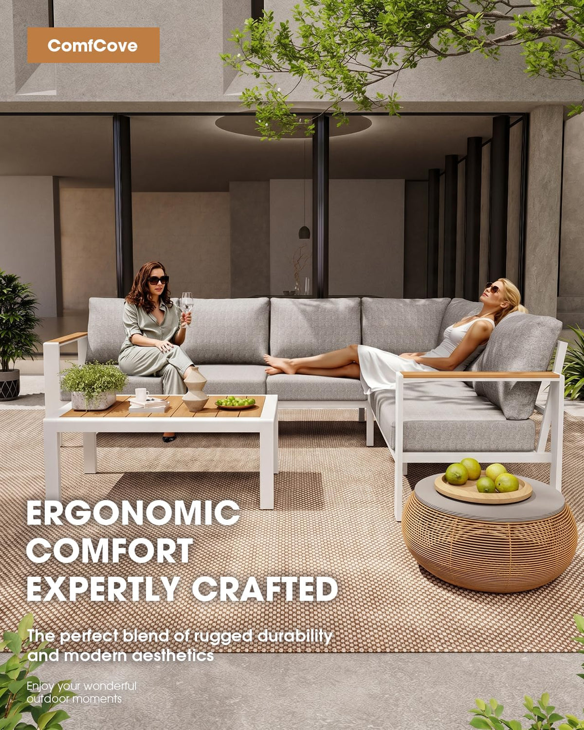 Aluminum Outdoor Patio Furniture Set, 8 Seats Patio Conversation Sets, Oversized Outdoor Sectional with Washable