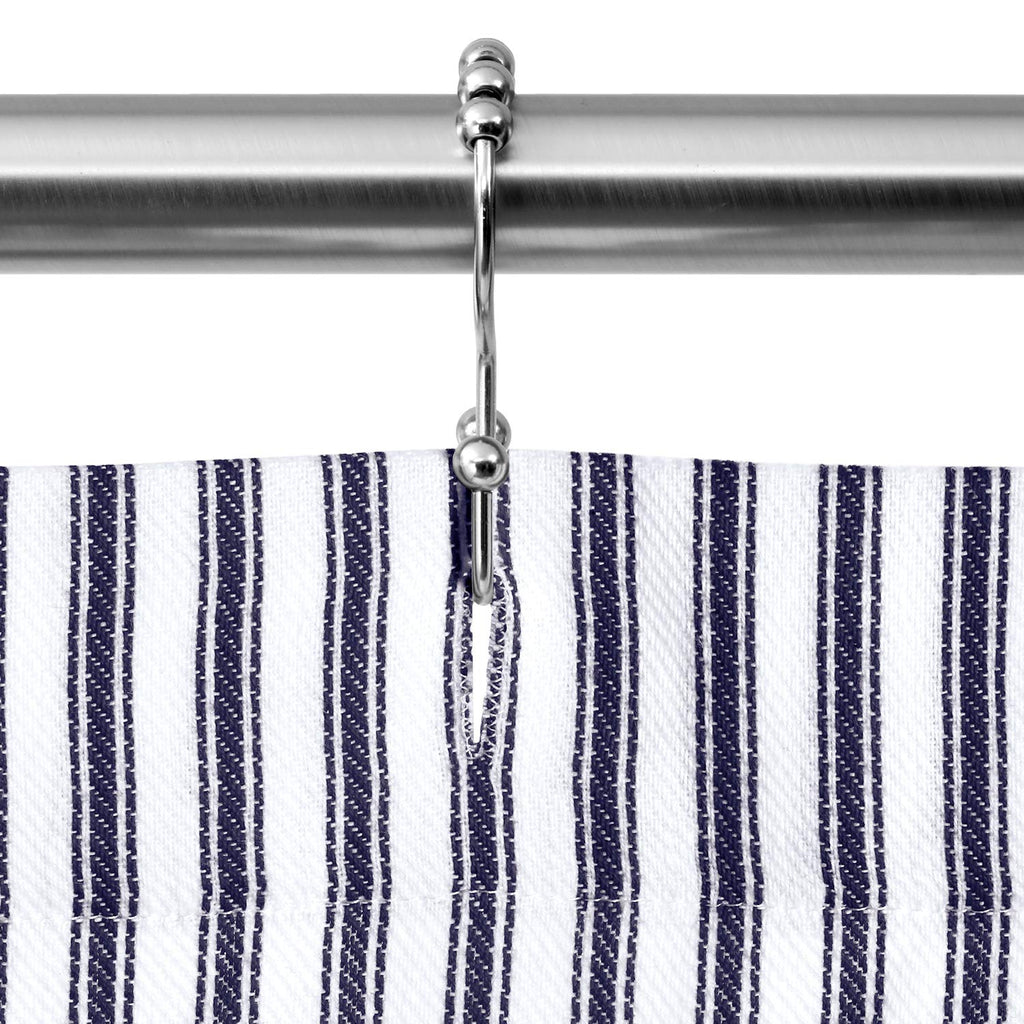 Navy Blue and White Ticking Stripe Woven Cotton 72 Inches W x 72 Inches L