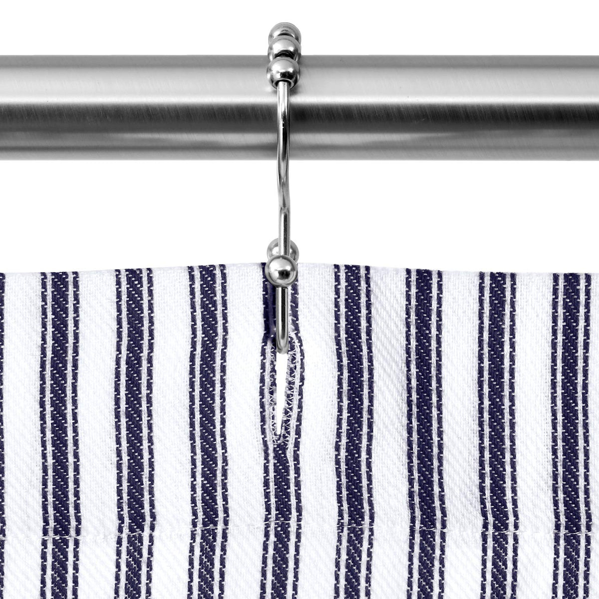 Navy Blue and White Ticking Stripe Woven Cotton 72 Inches W x 72 Inches L