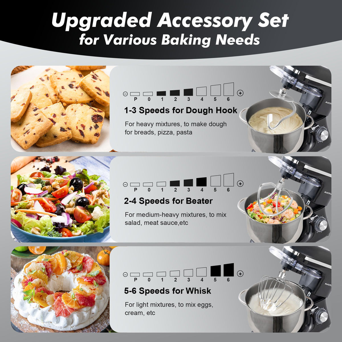 Stand Mixer,8QT 900W 6-Speed Tilt-Head Food Mixer, Kitchen Electric Mixer with Dough Hook, Wire Whip & Beater