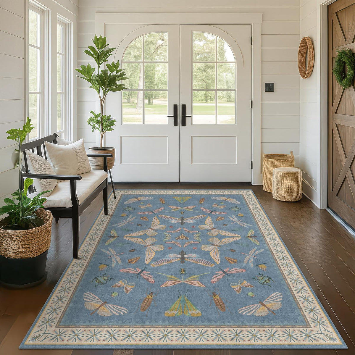 Blue Washable Kids Playroom Rug - Area Rugs Baby Boy, Bedroom, Living Room, Toddler Boy Room Decor, Cute Animals