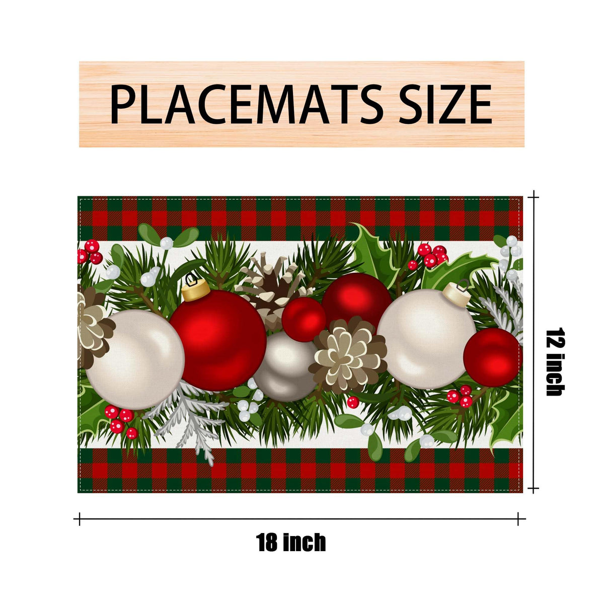 Linen Red and Green Buffalo Check Plaid Christmas Placemats Set of 4 Farmhouse Winter Christmas Xmas Holiday Home