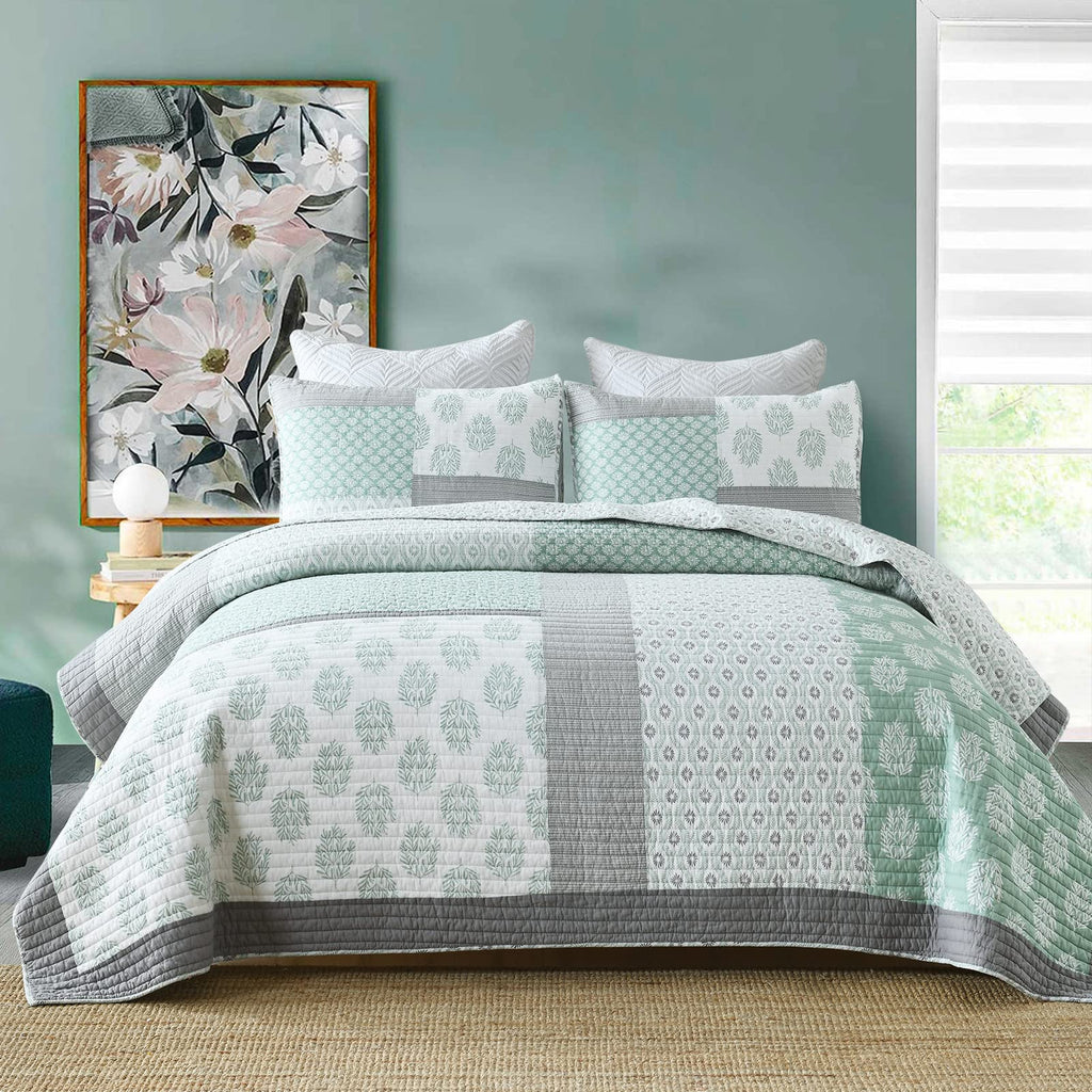 Quilt Set, 100% Cotton Bedspread Quilt Bedding Set, Patchwork Reversible Floral Quilt for Bed