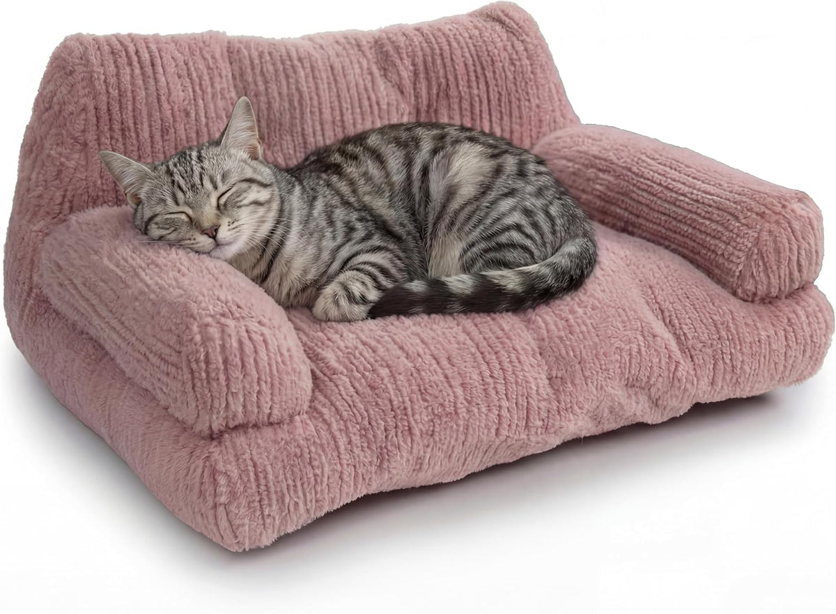 Chillin' Cat Couch, 3-Sided Plush Sofa with High-Loft Polyfill & Bolsters for Orthopedic Support, Indoor Cats