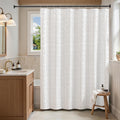 Extra Long Taupe Grey and White Inky Herringbone Chevron Zig Zag Waterproof Fabric Modern Farmhouse Shower Curtains