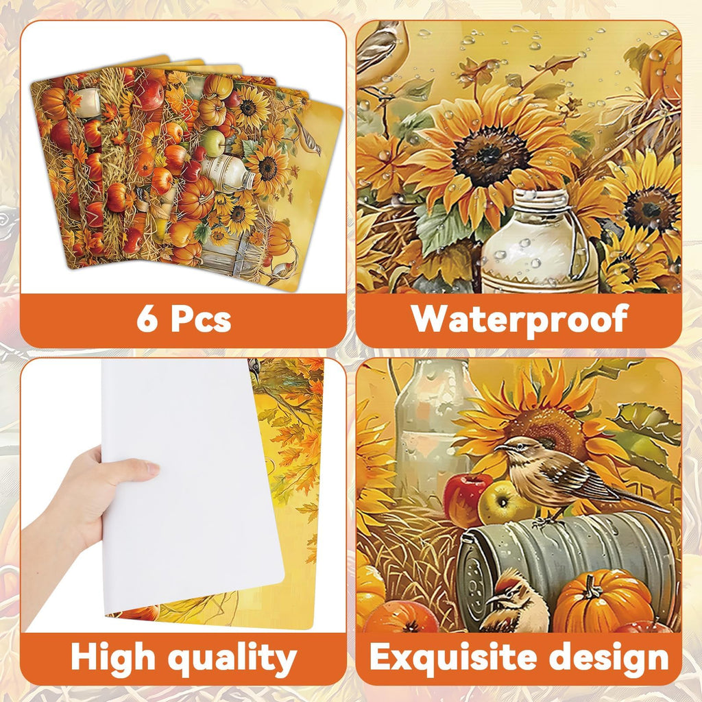 Fall Plastic Placemats Set of 6 Pumpkin Table mats 17×13×0.04in