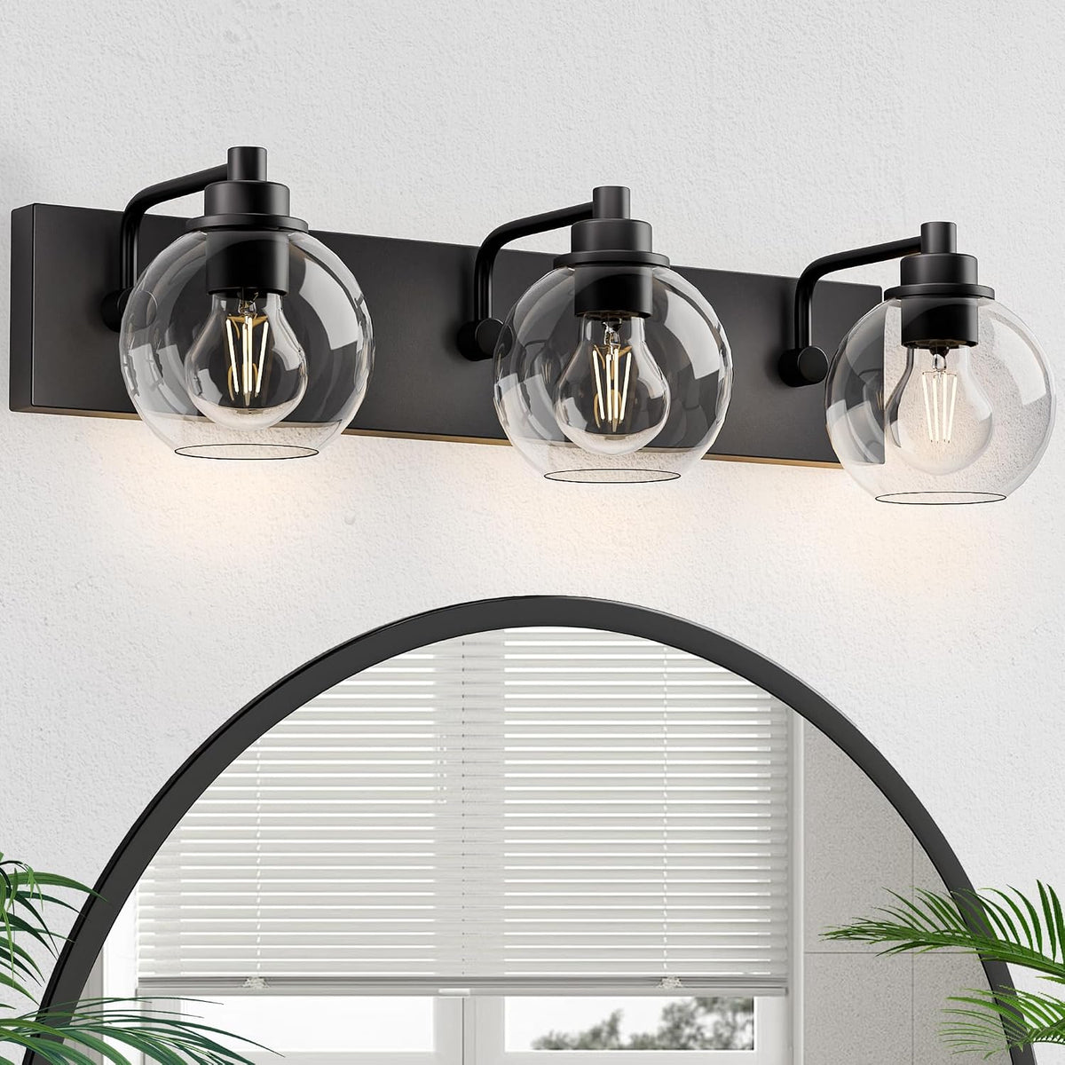 Bathroom Light Fixtures-Matte Black Vanity Lights , Modern Black Vanity Lights 3-Light Bathrooms Lighting Fixtures