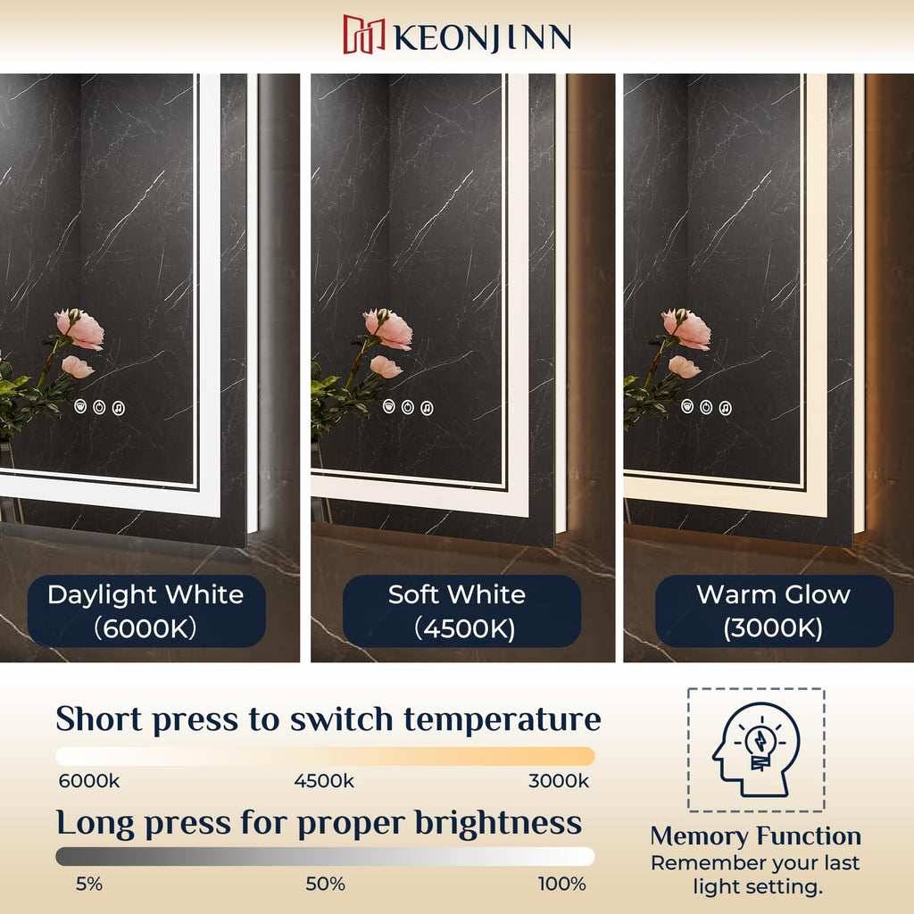 24" x 30" LED Bathroom Mirror with Lights, Frontlit & Backlit