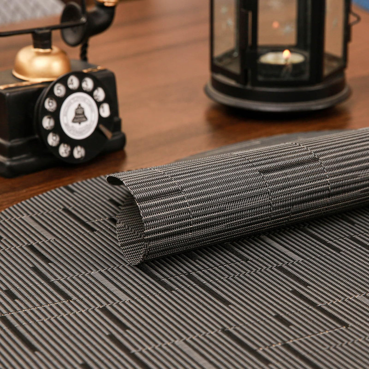 15 Inch Round Placemats Set of 4, Washable Vinyl Woven Place Mats