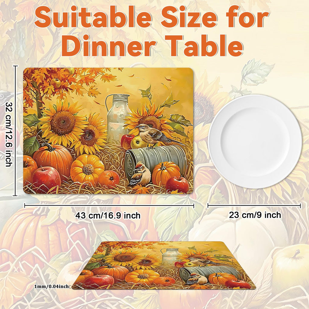 Fall Plastic Placemats Set of 6 Pumpkin Table mats 17×13×0.04in