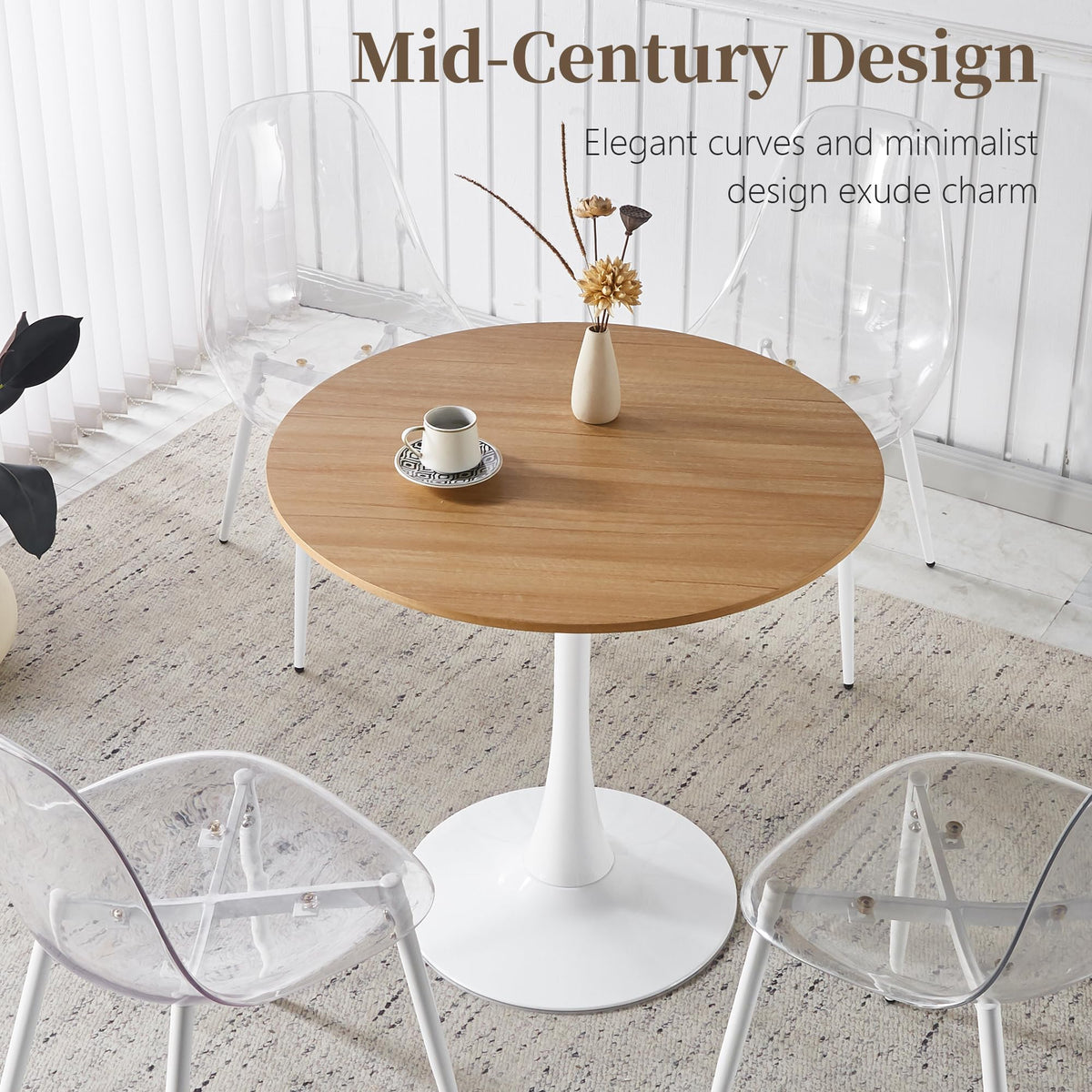 Inspired Saarinen Style 31.5" Round Dining Table, Mid-Century Tulip Table with Metal Pedestal Base, Modern Leisure Table for Small Space