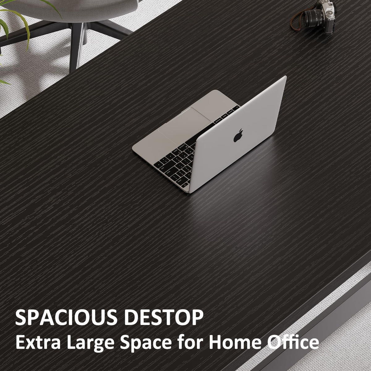 Modern Black Computer Desk, Long Home Office Desk for Study 60 Inch | Large Simple Wood Metal Work Writing Desk , Oak