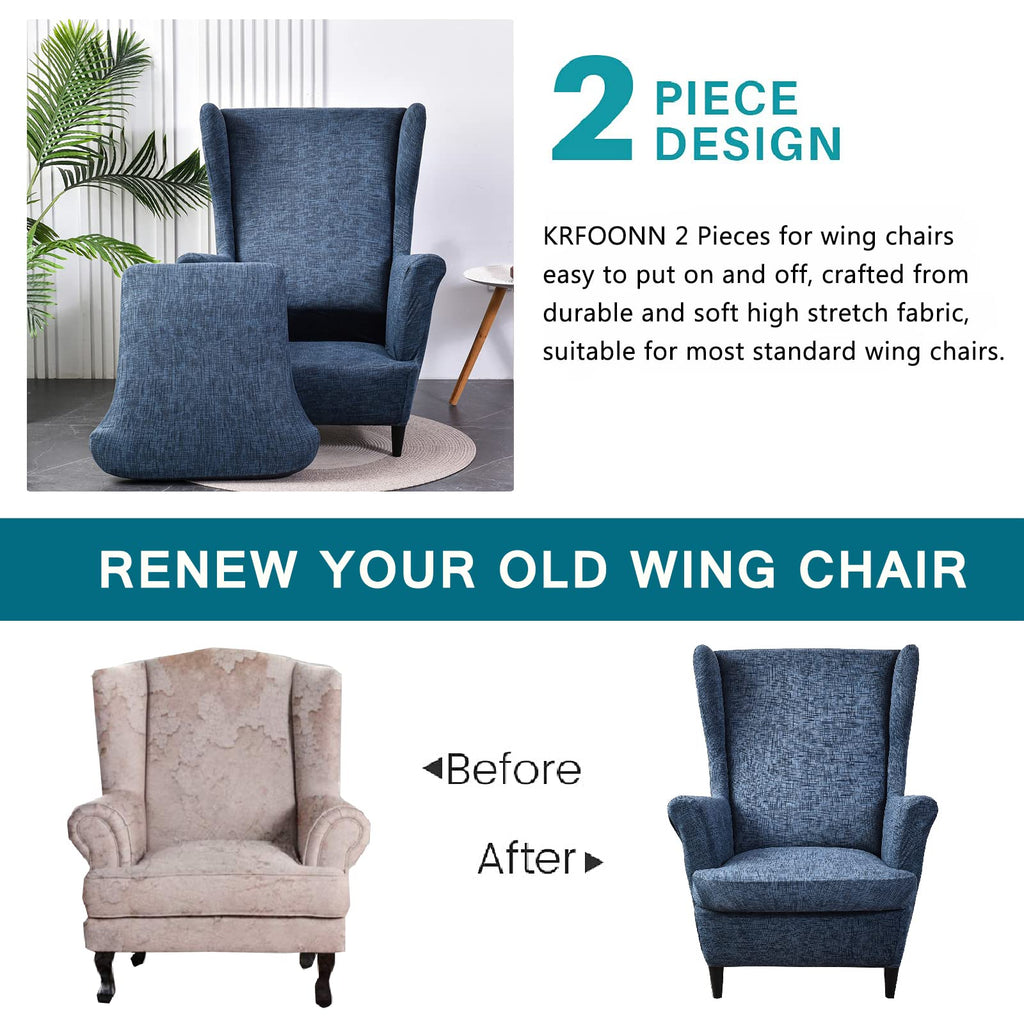 Stretch Wing Chair Slipcovers 2 Piece Wingback Chair Covers, 04
