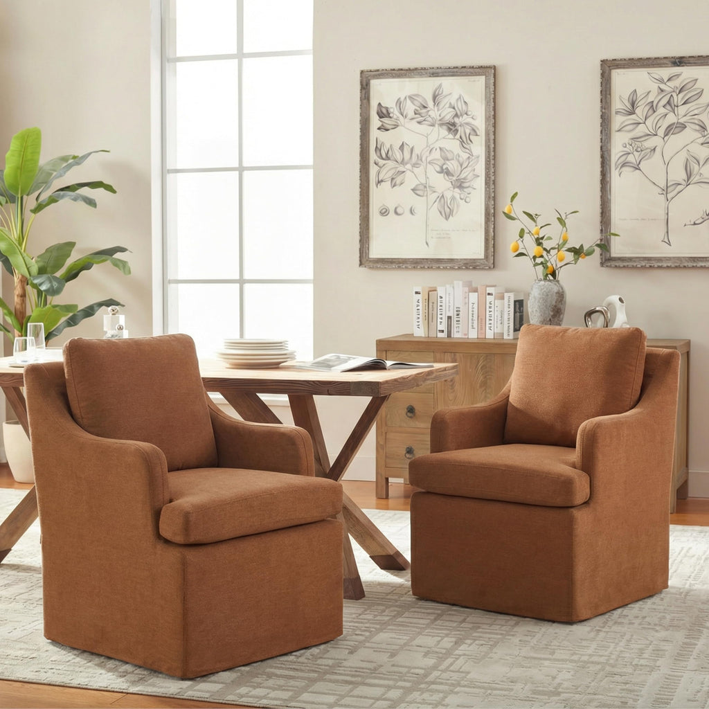 Upholstered Set of 4, Dining Room Chairs with Casters
