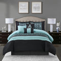 Damask 7 Piece Comforter Set, King, Aqua/Black
