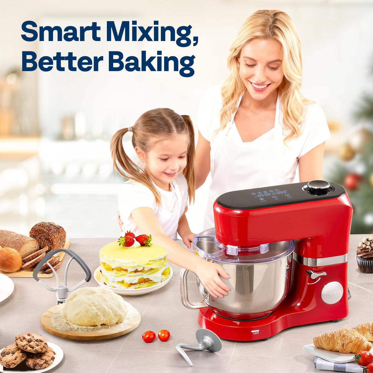 Stand Mixer with Dough Proofing, 6-Quart Tilt-Head Mixer, Red