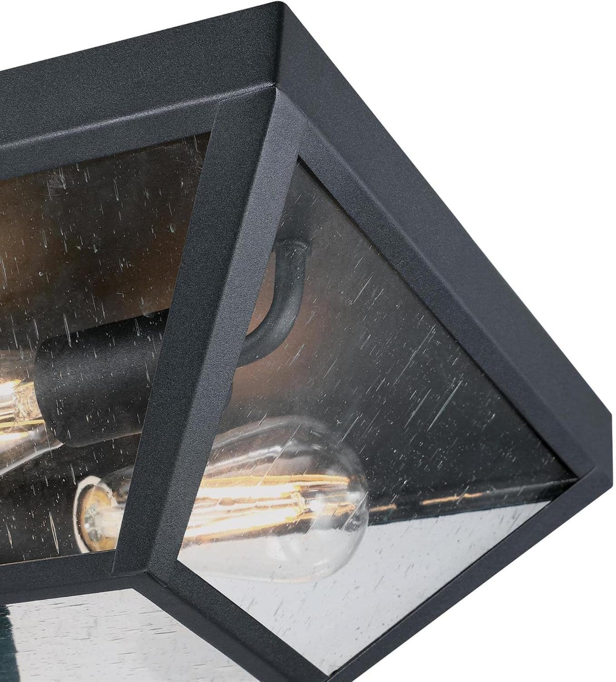 Wyndham 12 Inch Transitional Two-Light Outdoor Flush Mount Ceiling Light, Textured Black Finish, Clear Seeded Glass