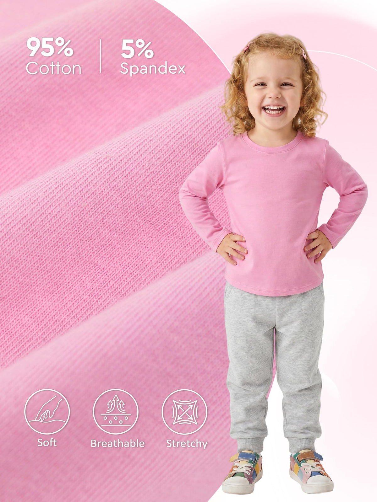 3 Pack Toddler Girls Long Sleeve Cotton Shirts Curve Hem Tops