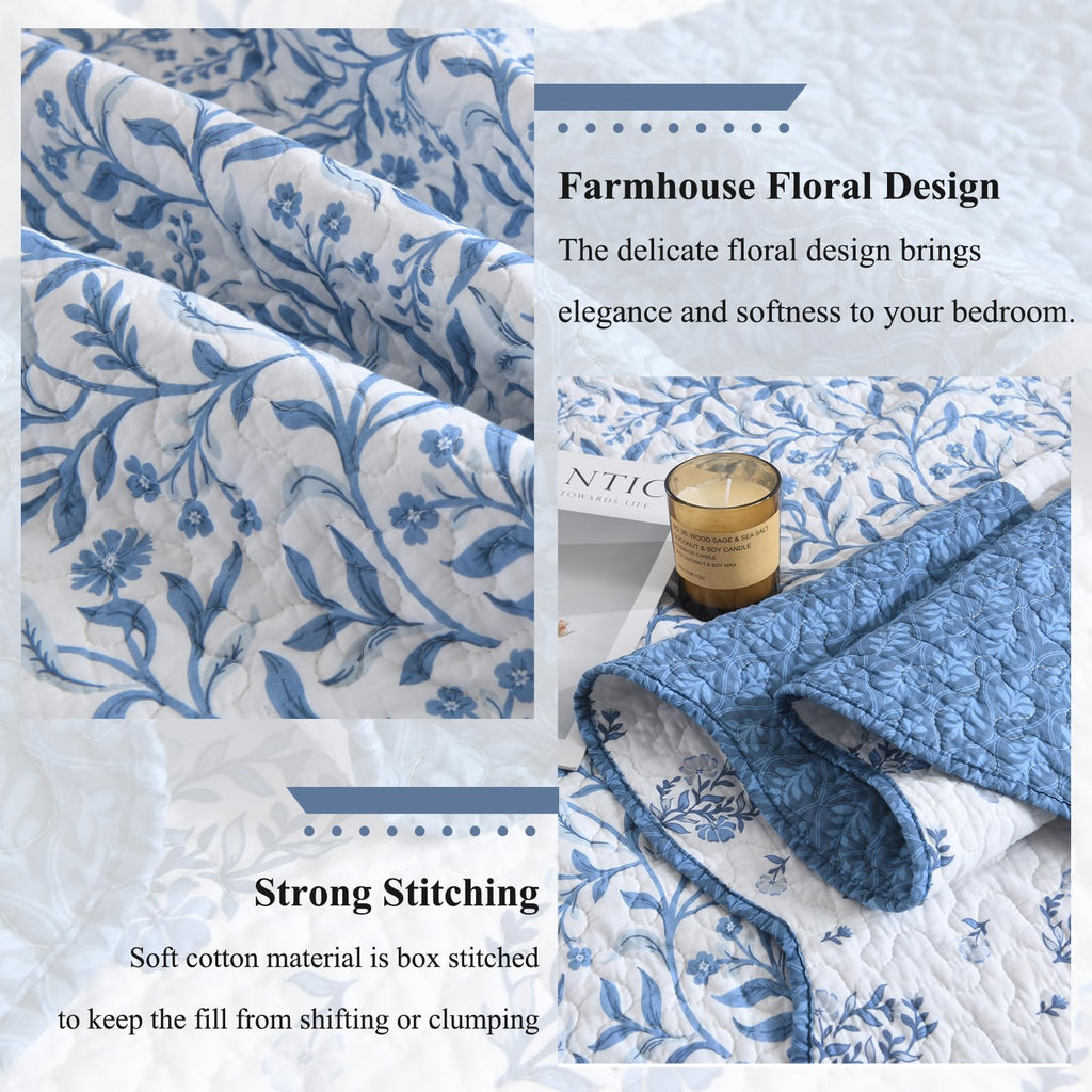 Quilt, Farmhouse Botanical Quilt Set, Blue/White