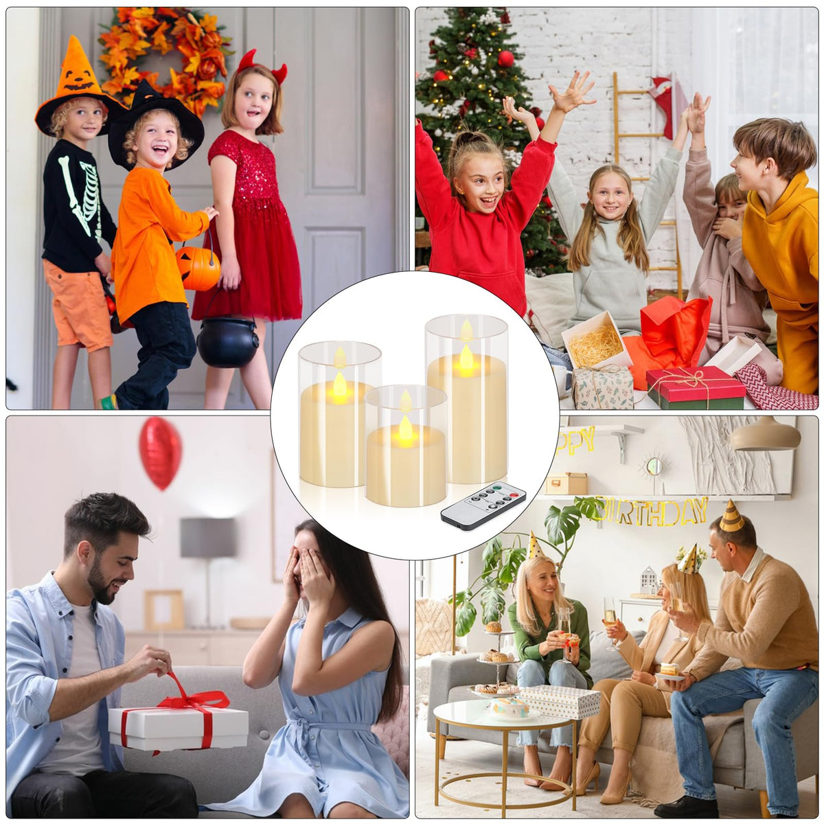 Flameless Candles 4" 5" 6" Acrylic Glass Pillars 3" Diameter Battery Operated Flickering Candles Include 8-Key Remote