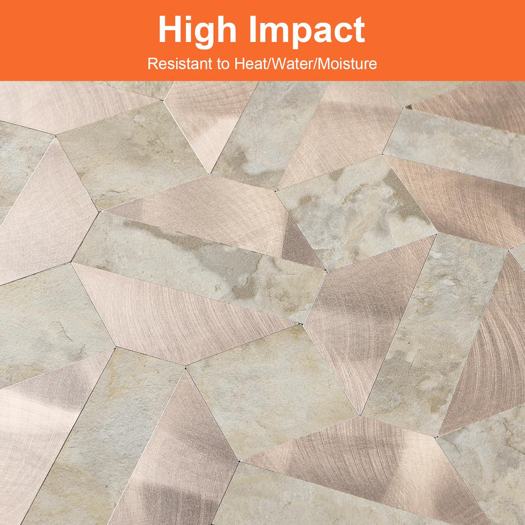 10-Sheets Peel and Stick Backsplash Tiles, PVC Stone Mixed Metal Look,Heat Resistant Stick on Tiles