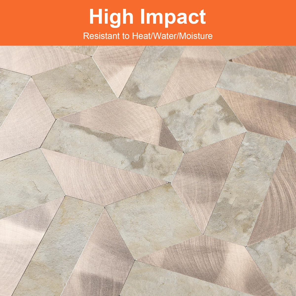 10-Sheets Peel and Stick Backsplash Tiles, PVC Stone Mixed Metal Look,Heat Resistant Stick on Tiles