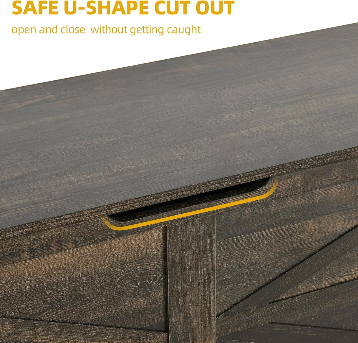 47.2" Farmhouse Storage Bench with Safety Hinges, Dark Rustic Oak