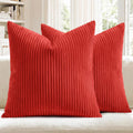Christmas Pillow Covers 18x18, Super Soft Boho Striped Corduroy Pillow Cover, Xmas Decorative Throw Pillows - Set of 2