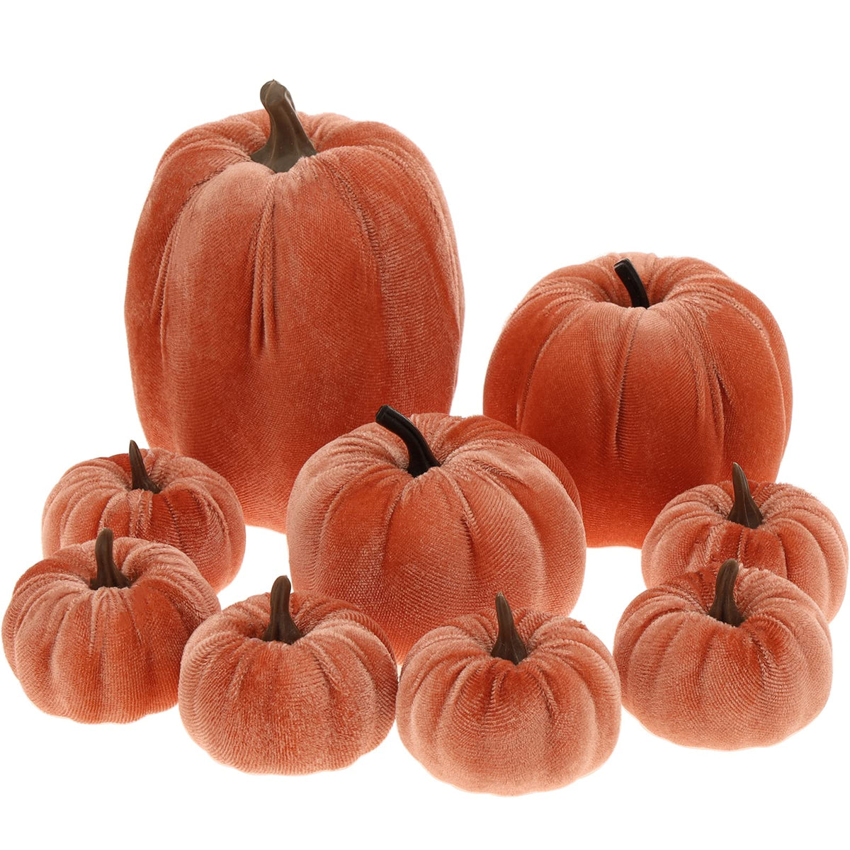9Pcs Thanksgiving Velvet Pumpkins Decor Orange Small Faux Pumpkin