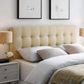 Beige Linen Button-Tufted Queen Headboard with Classic Padding