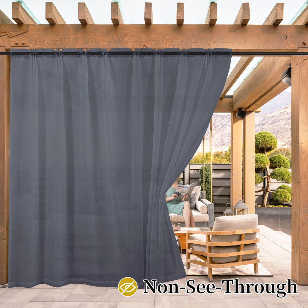 2 Panels Outdoor Sheer Curtains, Gray Privacy Curtains Waterproof, Indoor Outdoor Drapes for Gazebo Pergola Balcony