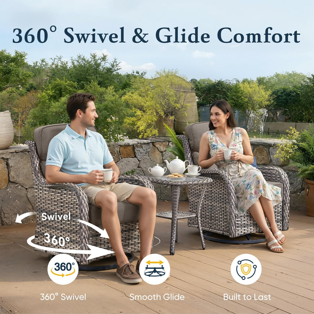Luxury 6" Thick Cushioned 7 Pieces Patio Furniture Set with Fire Pit Table, Wicker Outdoor Conversation Set with High