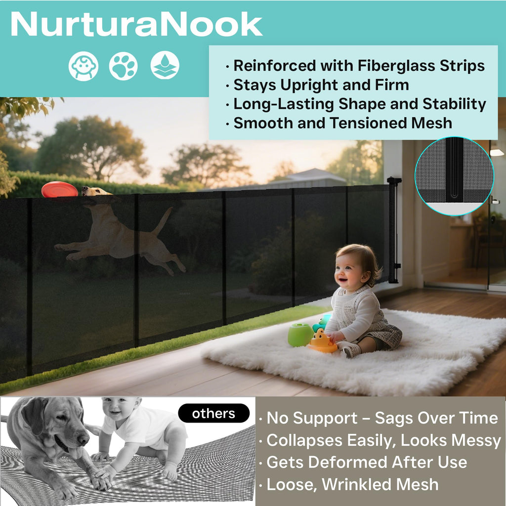 Retractable Baby Gate,Mesh Baby Gate or Mesh Dog Gate,34" Tall,Extends up to 100" Wide,Child Safety Gate for