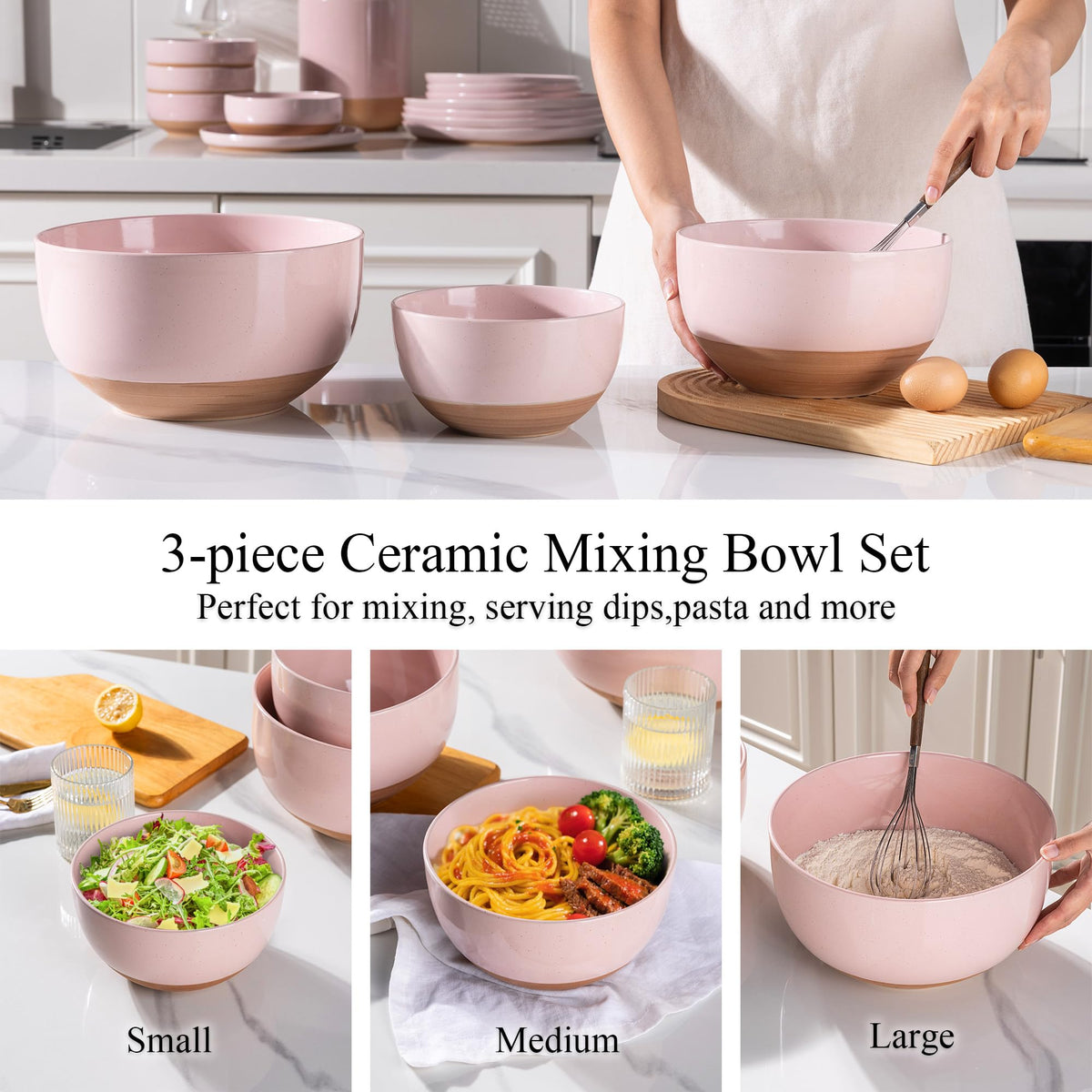 Ceramic Mixing Bowls,Stoneware Nesting Bowls Set of 3