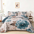 Quilt, 3 Pcs Aqua Floral Bedspread Bedding Set