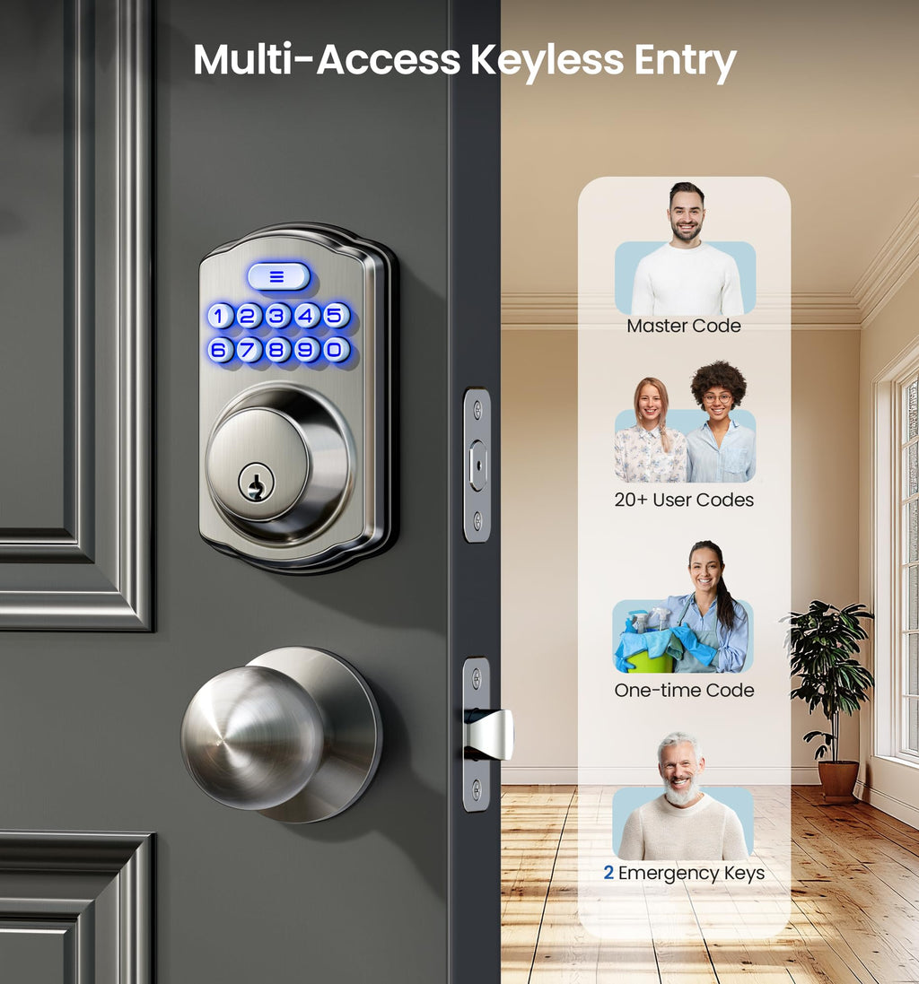 Keyless Entry Deadbolt Door Lock with Knobs, Satin Nickel