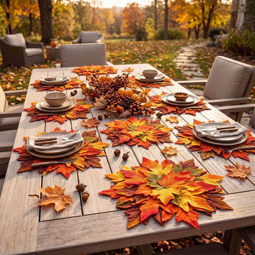 8 Pcs 15" Fall Placemats, Thanksgiving Leaf Mats, Multicolor