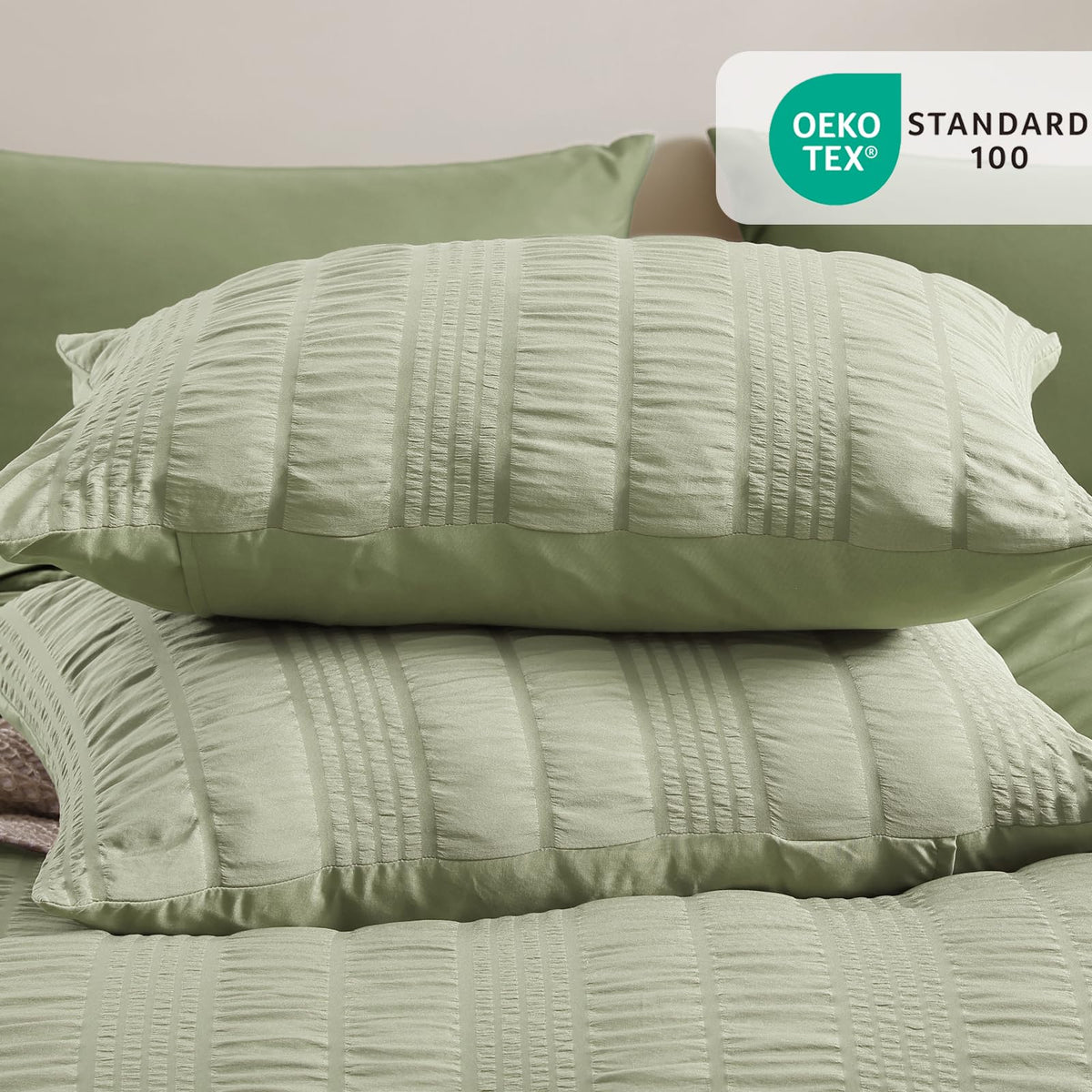 Full Size Comforter Set, 7 Pieces Sage Green Seersucker Bed in a Bag Full Size Soft All Seasons, Bedding Sets Full
