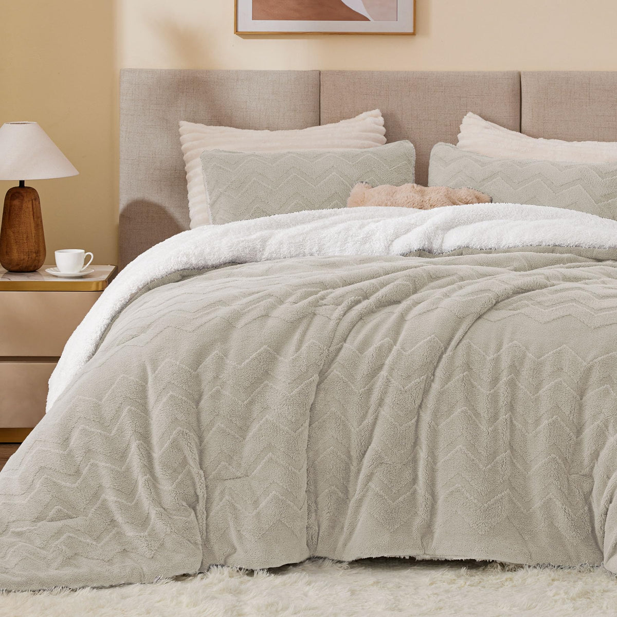 Fluffy Sherpa Comforter Set, Taupe