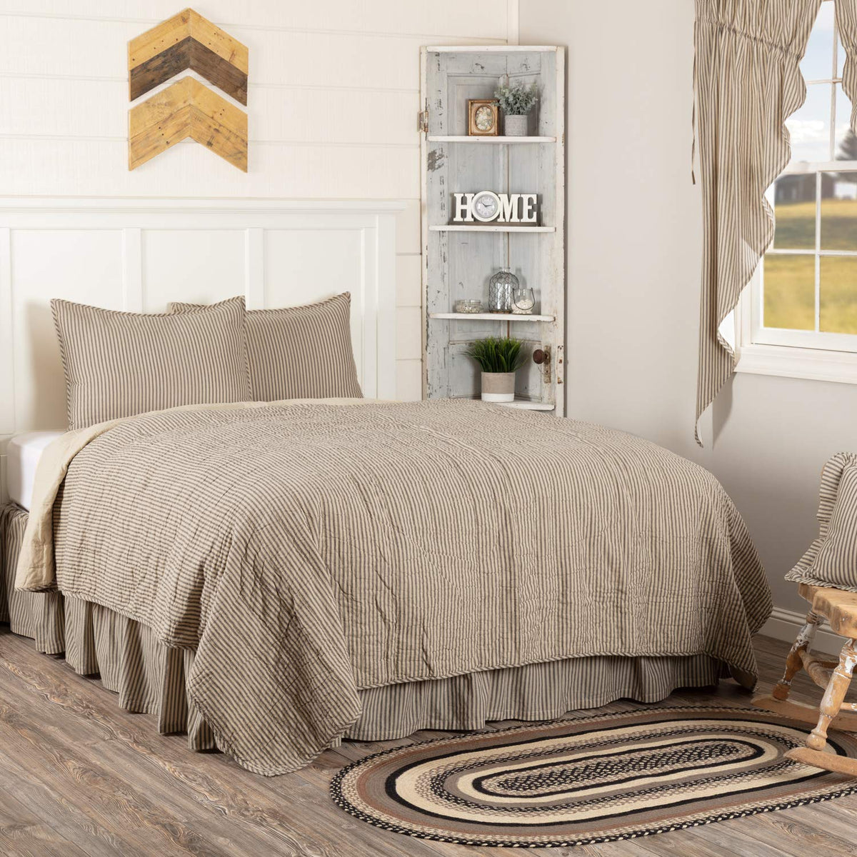 Sawyer Mill Ticking Stripe Quilt Set, Charcoal Gray